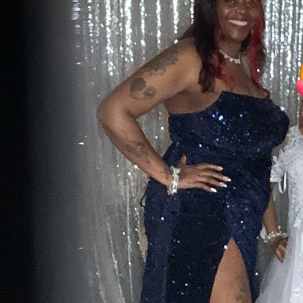 Elegant Navy Blue Sequin Gown